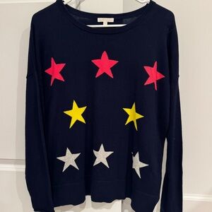 Lisa Todd Navy Cotton Sweater with Multicolor Stars - Size Large